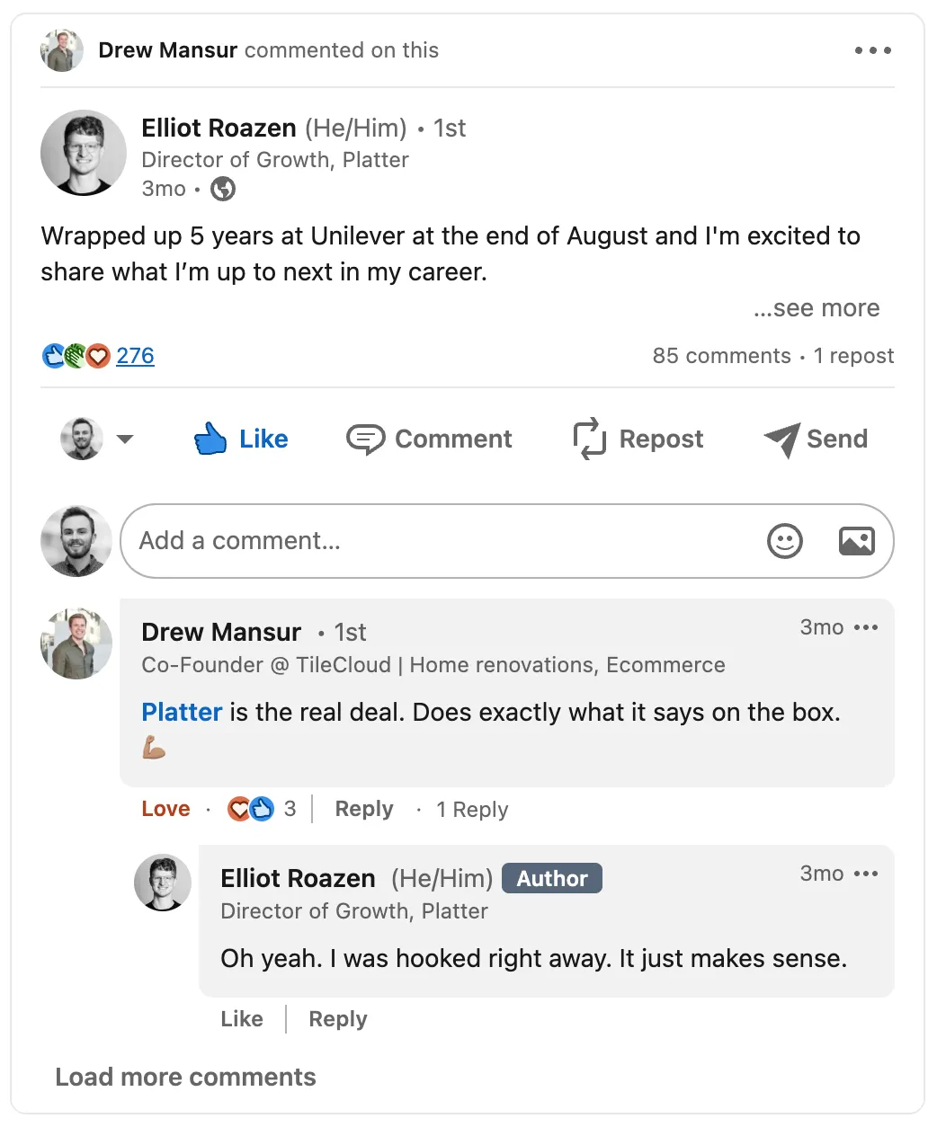 LinkedIn comment from Drew Mansur, co-founder of TileCloud: Platter is the real deal. Does exactly what it says on the box.
